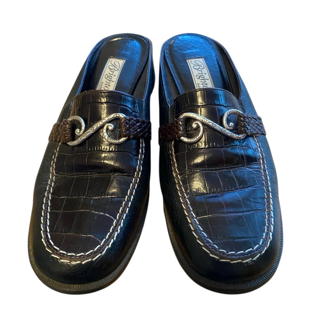 Brighton Black and Brown Leather Croc-Embossed Slip-On Loafers 8.5 M